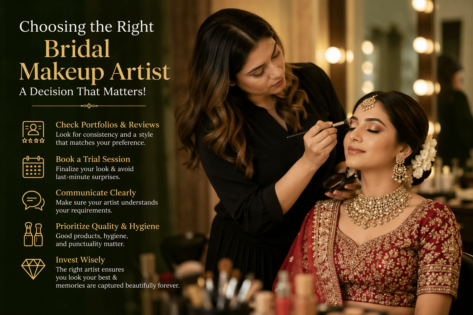 Bride getting makeup done by professional artist